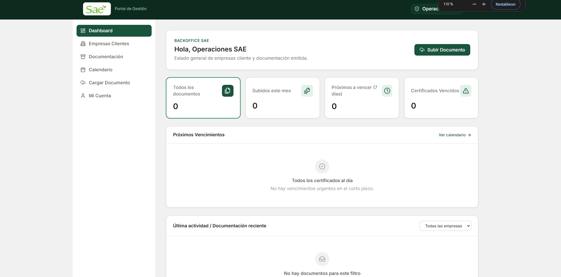 Captura del sistema SAE Saneamiento